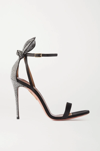 Shop Aquazzura Bow Tie 105 Crystal-embellished Satin Sandals In Black