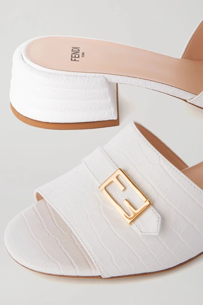 Shop Fendi Promenade Croc-effect Leather Mules In White