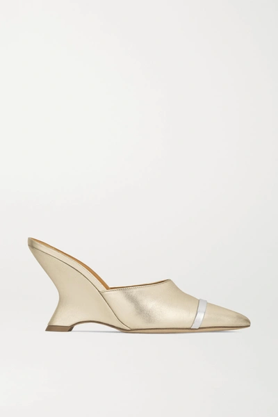 Shop Malone Souliers Marilyn 80 Metallic Leather Mules In Gold