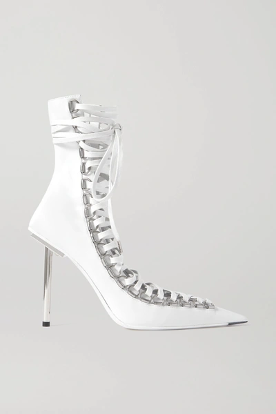 Shop Balenciaga Corset Lace-up Leather Ankle Boots In White