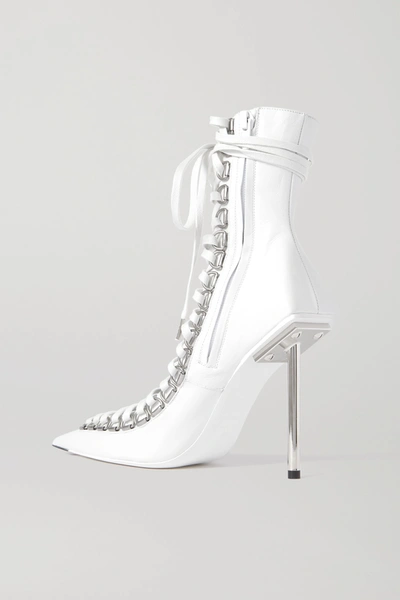Shop Balenciaga Corset Lace-up Leather Ankle Boots In White