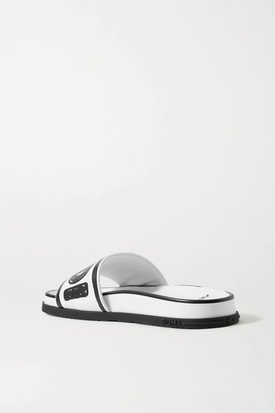 Shop Fendi Logo-print Leather Slides In White