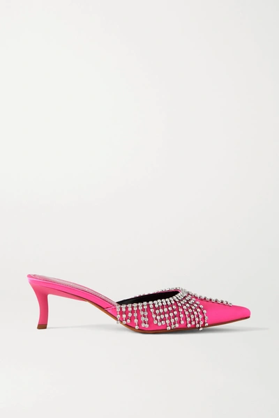 Shop Area Crystal-embellished Satin Mules In Fuchsia