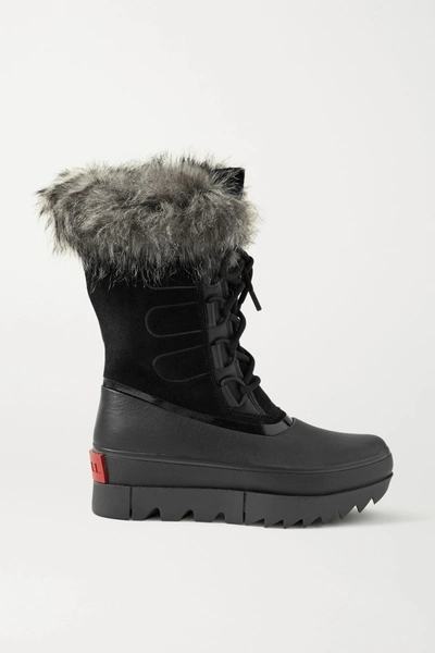 Shop Sorel Joan Of Arctic Next Waterproof Faux Fur-trimmed Suede And Leather Snow Boots In Black