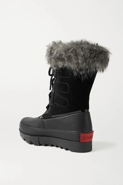 Shop Sorel Joan Of Arctic Next Waterproof Faux Fur-trimmed Suede And Leather Snow Boots In Black