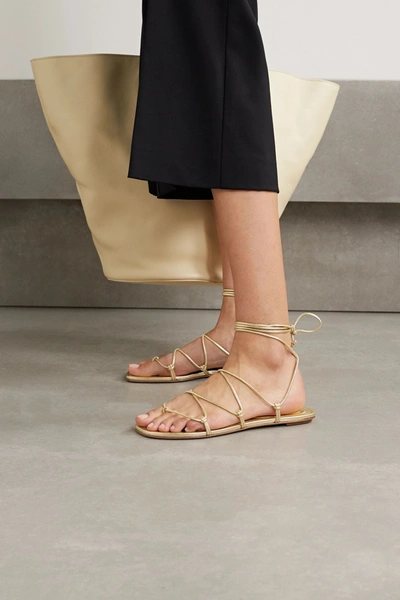 Shop Porte & Paire Knotted Leather Sandals In Gold