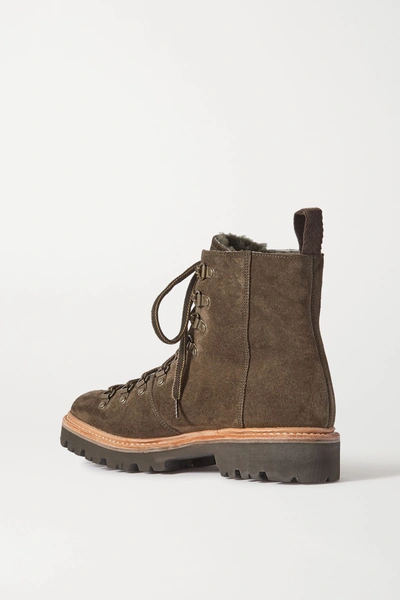 Shop Grenson Nanette Shearling-lined Suede Ankle Boots In Army Green
