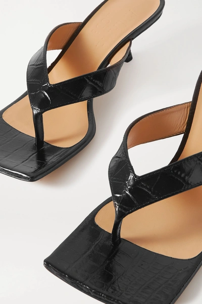 Shop A.w.a.k.e. Kylie Croc-effect Leather Sandals In Black