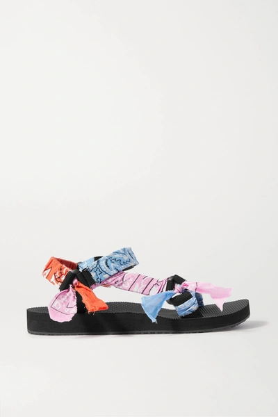 Shop Arizona Love Trekky Printed Gauze-trimmed Canvas Platform Sandals In Blue