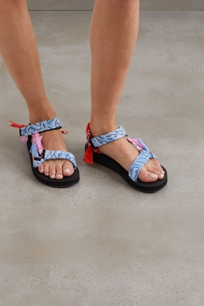 Shop Arizona Love Trekky Printed Gauze-trimmed Canvas Platform Sandals In Blue