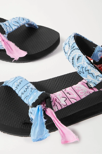 Shop Arizona Love Trekky Printed Gauze-trimmed Canvas Platform Sandals In Blue