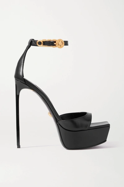 Versace Women's Safety Pin Leather Platform Sandals In Black | ModeSens