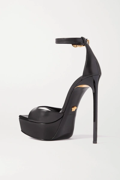 Shop Versace Embellished Leather Platform Sandals In Black