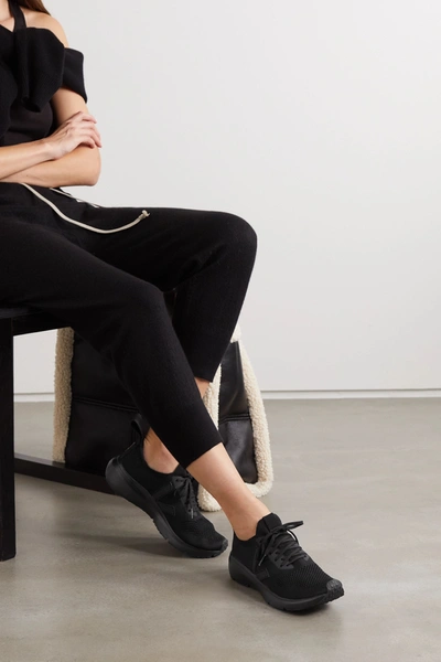 Shop Rick Owens + Veja Rubber-trimmed V-knit Sneakers In Black