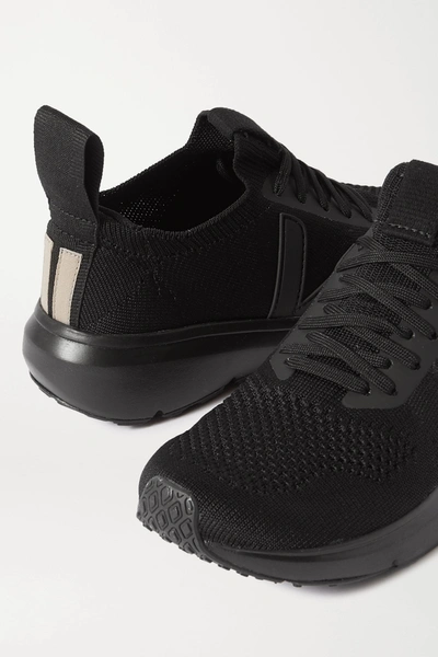 Shop Rick Owens + Veja Rubber-trimmed V-knit Sneakers In Black