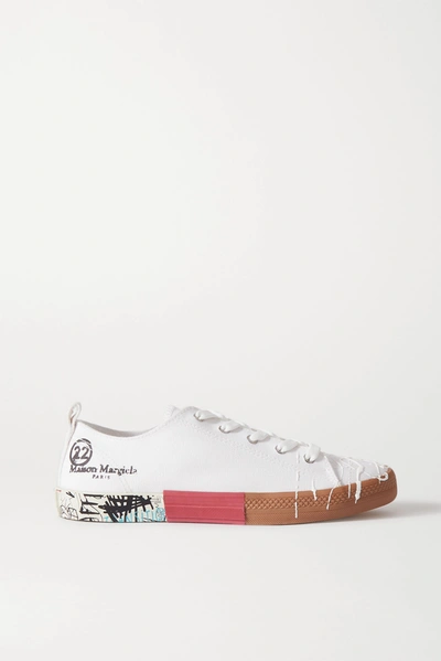 Shop Maison Margiela Distressed Printed Canvas Sneakers In White