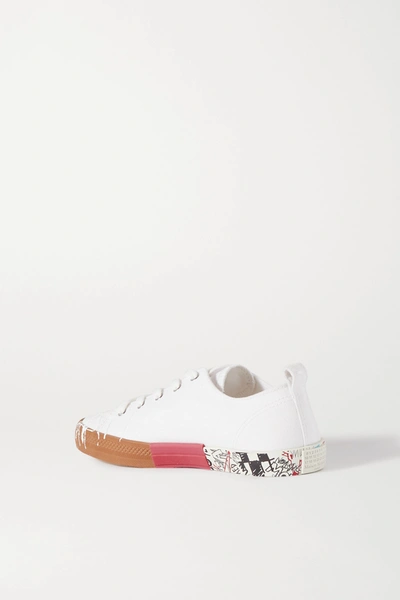 Shop Maison Margiela Distressed Printed Canvas Sneakers In White