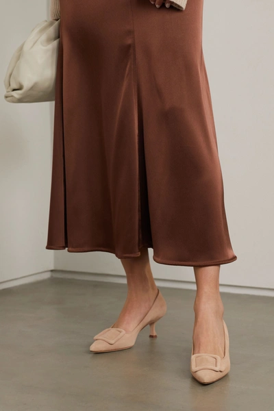 Manolo Blahnik Maysale 50 Buckled Suede Pumps In Neutrals
