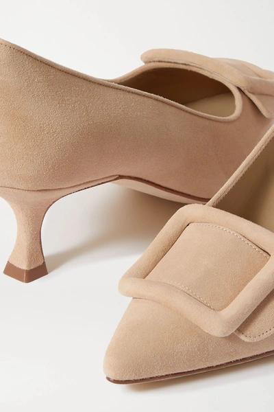 Manolo Blahnik Maysale 50 Buckled Suede Pumps In Neutrals