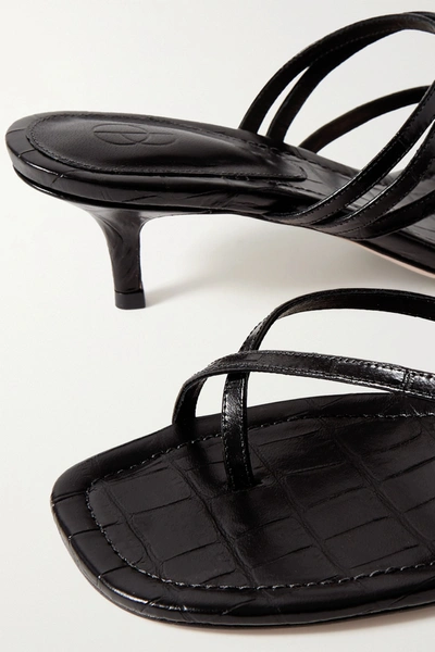 Shop Porte & Paire Croc-effect Leather Sandals In Black