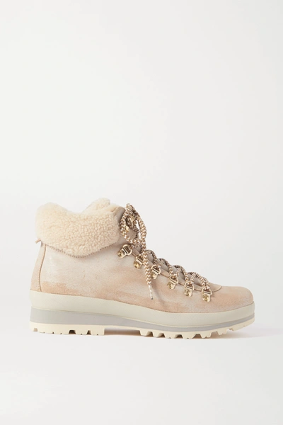 Shop Bogner St. Anton Shearling-lined Nubuck Ankle Boots In White