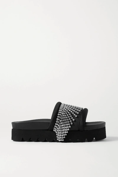 Shop Area Crystal-embellished Satin-trimmed Rubber Platform Slides In Black