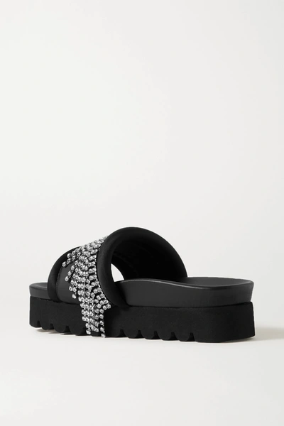 Shop Area Crystal-embellished Satin-trimmed Rubber Platform Slides In Black