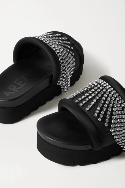 Shop Area Crystal-embellished Satin-trimmed Rubber Platform Slides In Black