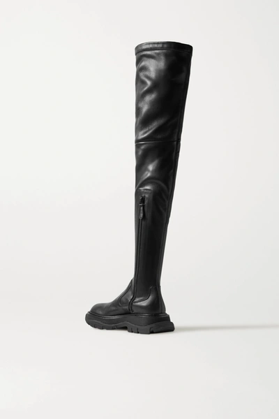 Shop Alexander Mcqueen Leather Exaggerated-sole Over-the-knee Boots In Black