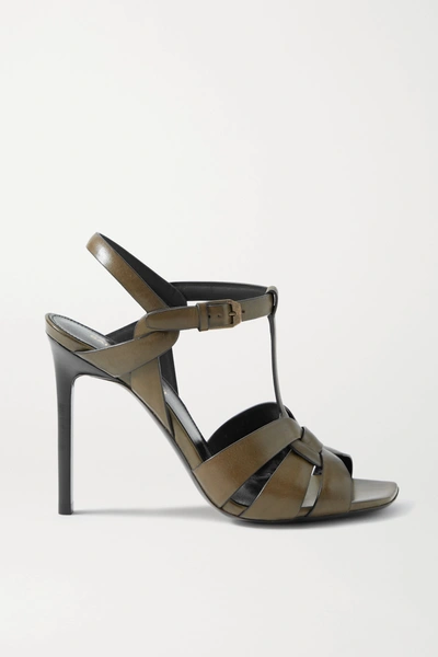 Shop Saint Laurent Tribute Leather Sandals In Army Green