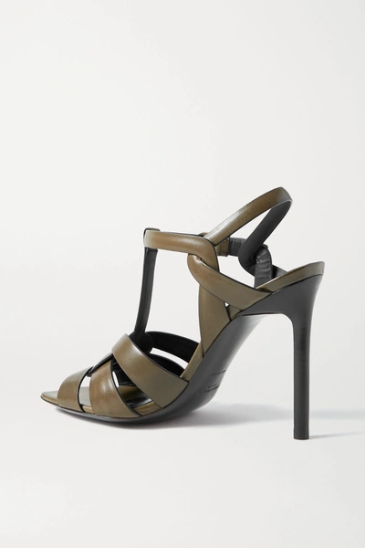 Shop Saint Laurent Tribute Leather Sandals In Army Green