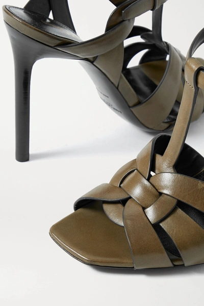 Shop Saint Laurent Tribute Leather Sandals In Army Green