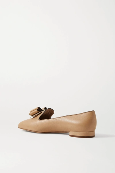 Shop Ferragamo Zaneta Bow-embellished Textured-leather Loafers In Beige