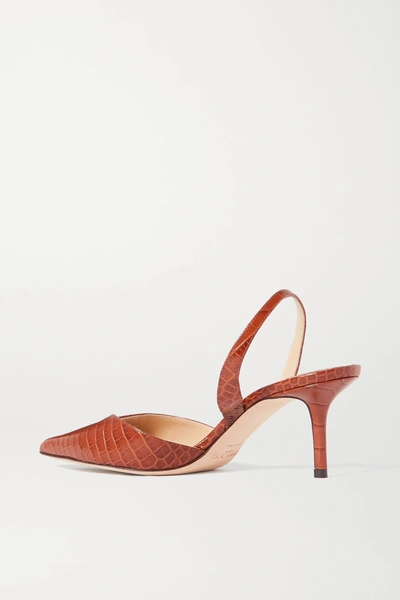 Shop Jimmy Choo Thandi 65 Croc-effect Leather Slingback Pumps In Tan