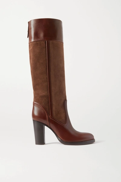 Shop Chloé Emma Suede And Leather Knee Boots In Brown