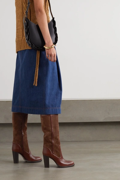 Shop Chloé Emma Suede And Leather Knee Boots In Brown