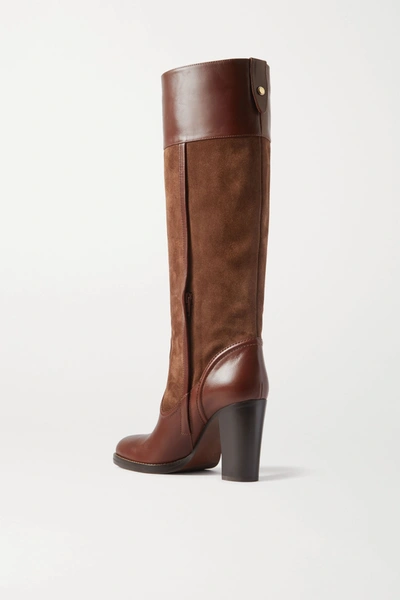 Shop Chloé Emma Suede And Leather Knee Boots In Brown