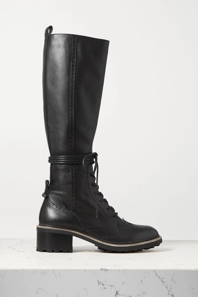 Shop Chloé Franne Laser-cut Leather Knee Boots In Black