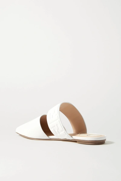 Shop Fendi Logo-embossed Leather Slippers In White