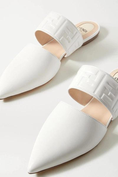 Shop Fendi Logo-embossed Leather Slippers In White