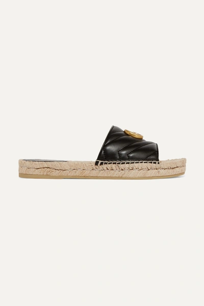 Shop Gucci Logo-embellished Quilted Leather Espadrille Slides In Black