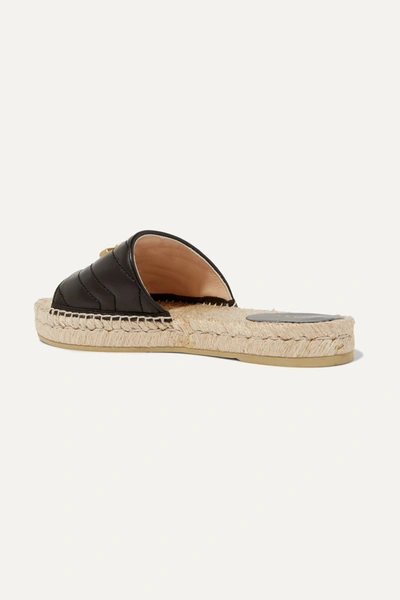 Shop Gucci Logo-embellished Quilted Leather Espadrille Slides In Black