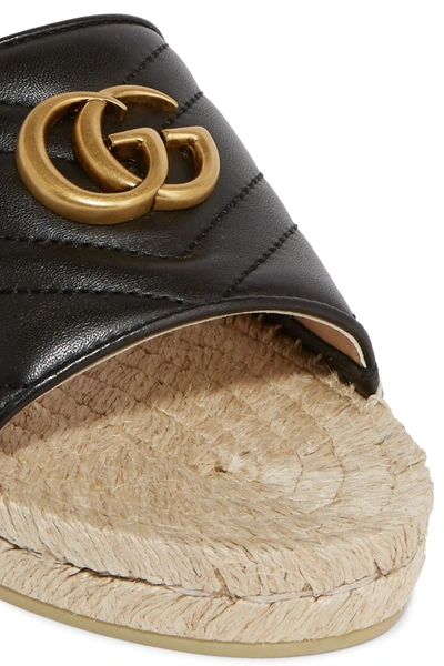 Shop Gucci Logo-embellished Quilted Leather Espadrille Slides In Black