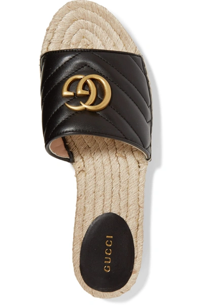 Shop Gucci Logo-embellished Quilted Leather Espadrille Slides In Black