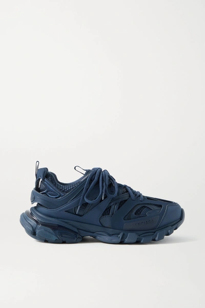 Shop Balenciaga Track Logo-detailed Mesh And Rubber Sneakers In Navy