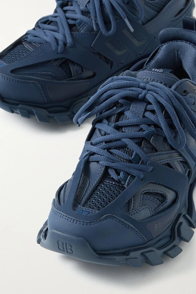 Shop Balenciaga Track Logo-detailed Mesh And Rubber Sneakers In Navy