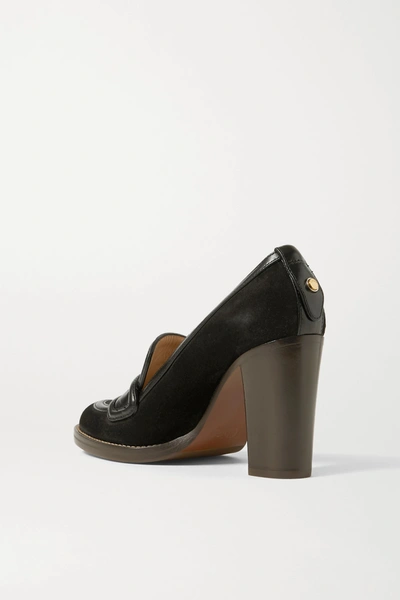 Shop Chloé Emma Leather-trimmed Suede Pumps In Black