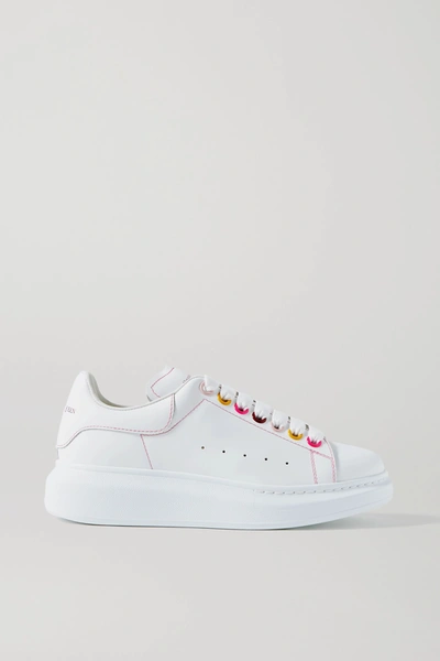 Shop Alexander Mcqueen Leather Exaggerated-sole Sneakers In White
