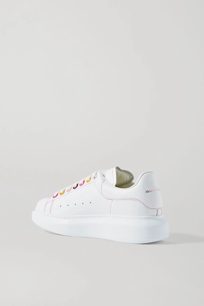 Shop Alexander Mcqueen Leather Exaggerated-sole Sneakers In White