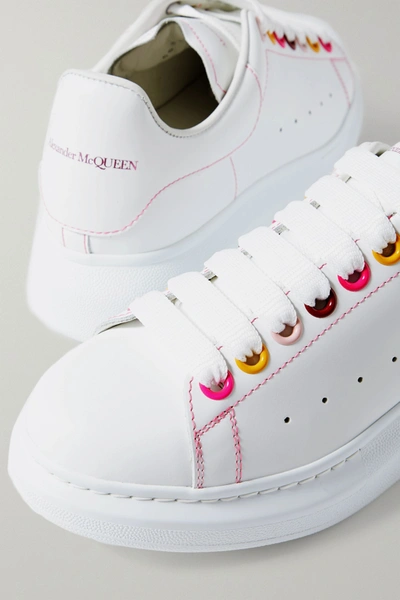 Shop Alexander Mcqueen Leather Exaggerated-sole Sneakers In White